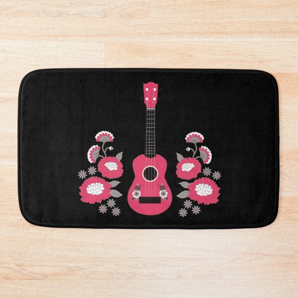 Item preview, Ukulele with flowers in pink - black background designed and sold by piesdesignart.