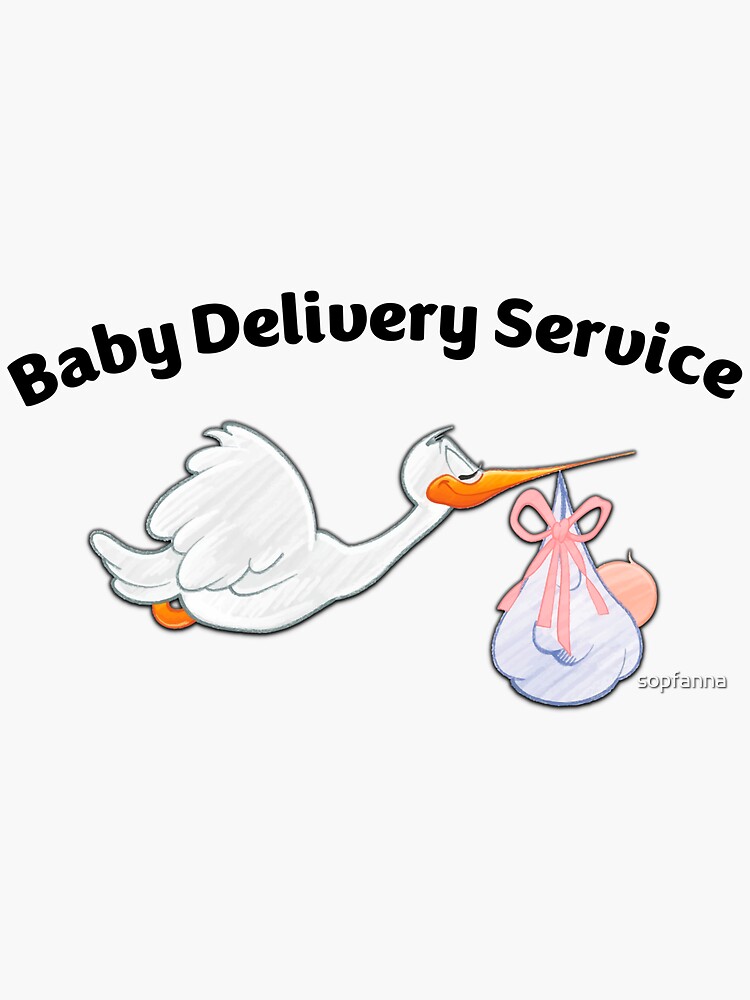 "Baby delivery service! Funny midwife giving birth to stork with baby