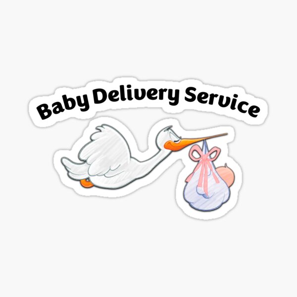 "Baby delivery service! Funny midwife giving birth to stork with baby