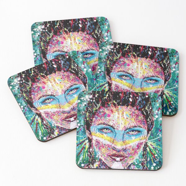 Item preview, Native Woman Feather Jewellery Abstract Portrait Painting designed and sold by Silke Host.