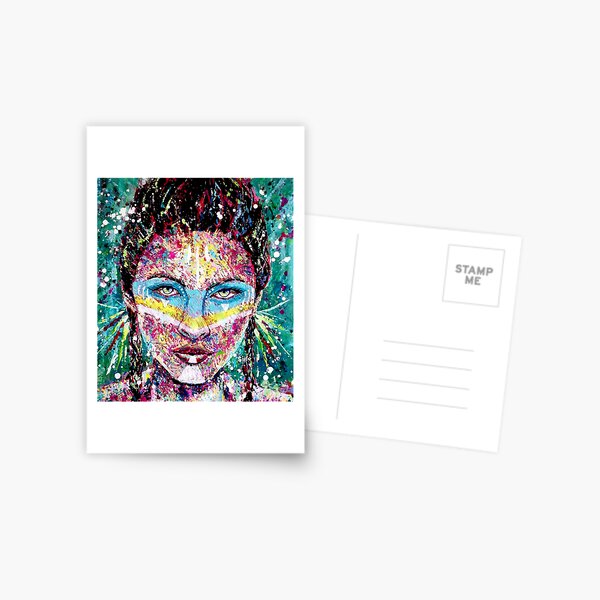 Native Woman Feather Jewellery Abstract Portrait Painting Postcard
