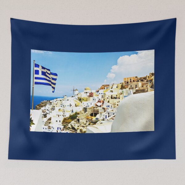 Item preview, Oia Santorini Greek Island Flag designed and sold by Paul Thompson Photography.