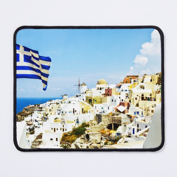 Item preview, Oia Santorini Greek Island Flag designed and sold by Paul Thompson Photography.