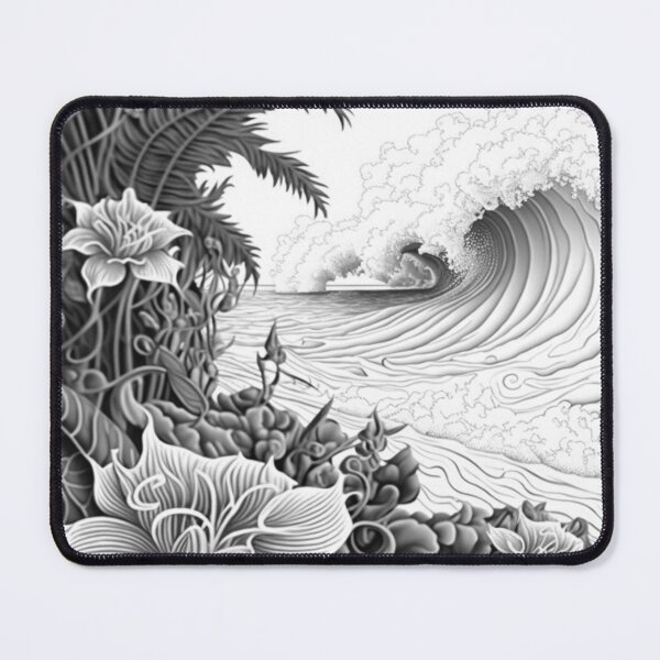 Item preview, Ola polinesia de flores en blanco y negro | Vintage Tahití | Patrón de flores tropicales | Diseño hawaiano | Diseño polinesio | Logotipo de Hawai designed and sold by Synthetic-Intel.