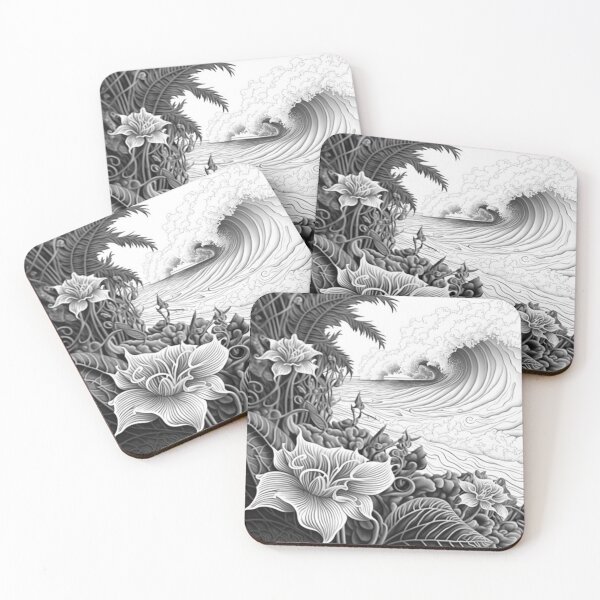 Item preview, Black and White Polynesian Wave of Flowers | Vintage Tahiti | Tropical Flower Pattern | Hawaiian Design | Polynesian Design | Hawaii Logo designed and sold by Synthetic-Intel.