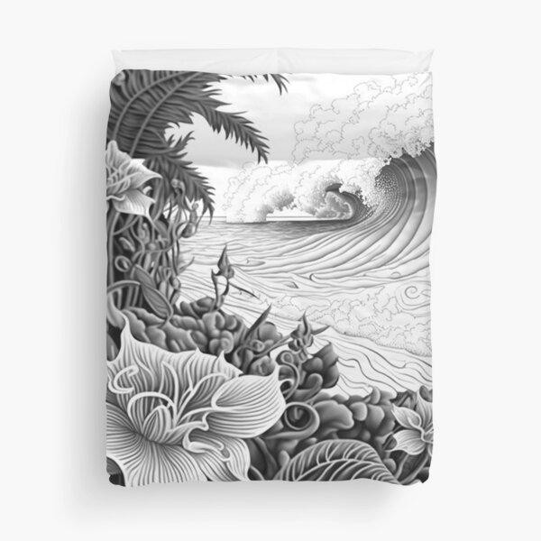 Vista previa del artículo con la obra «Ola polinesia de flores en blanco y negro | Vintage Tahití | Patrón de flores tropicales | Diseño hawaiano | Diseño polinesio | Logotipo de Hawai», diseñado y vendido por Synthetic-Intel.