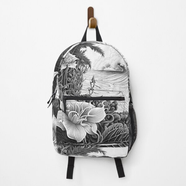 Item preview, Black and White Polynesian Wave of Flowers | Vintage Tahiti | Tropical Flower Pattern | Hawaiian Design | Polynesian Design | Hawaii Logo designed and sold by Synthetic-Intel.