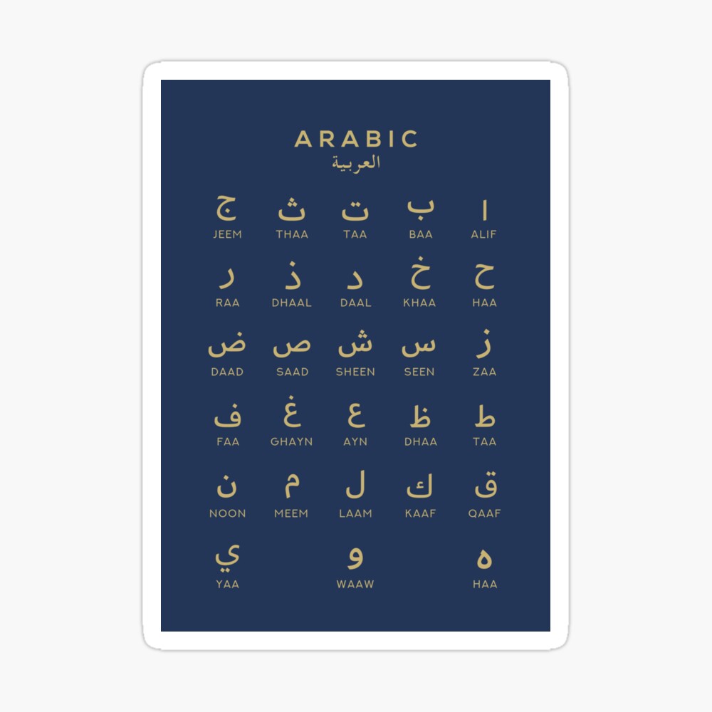 Arabic Alphabet Chart, Language Chart, Navy and Gold | Poster