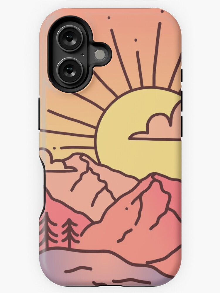 Aperçu 1 sur 4. Coque iPhone avec l'œuvre Sunset Mountains créée et vendue par hellobubblegum.