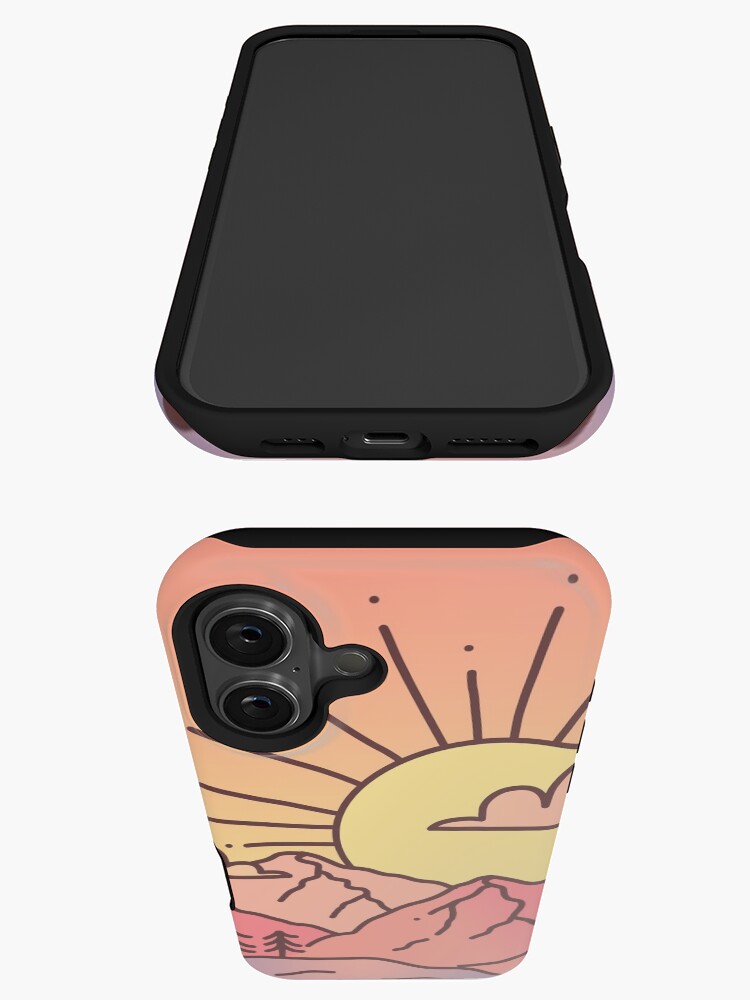 Aperçu 3 sur 4. Coque iPhone avec l'œuvre Sunset Mountains créée et vendue par hellobubblegum.