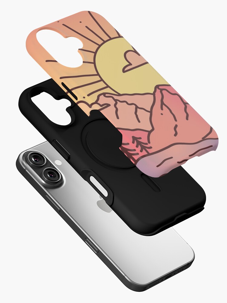 Aperçu 2 sur 4. Coque iPhone avec l'œuvre Sunset Mountains créée et vendue par hellobubblegum.