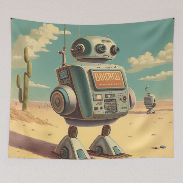 Item preview, Cute robot in vintage desert designed and sold by Papouilles.