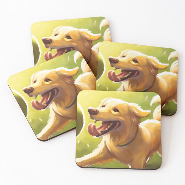 Item preview, Golden retriever playing with ball happily and energetically on a playing field designed and sold by ramith-concept.