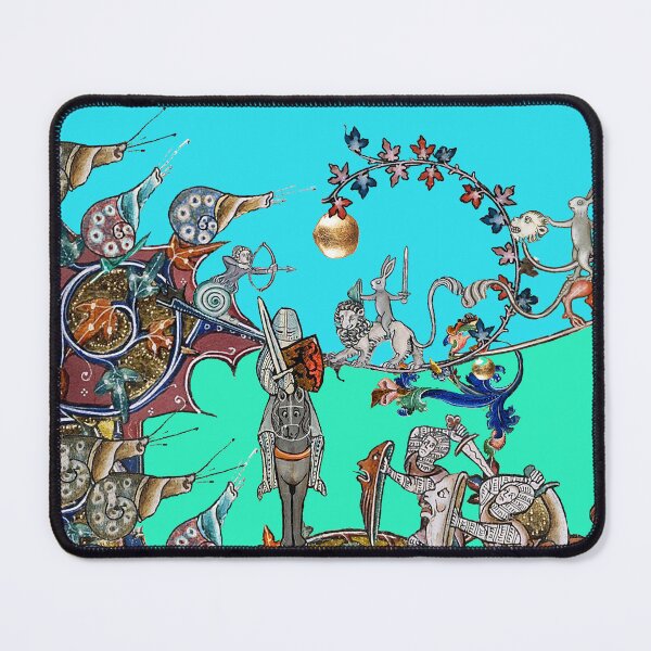 Item preview, WEIRD MEDIEVAL BESTIARY  WAR, KNIGHTS AND KILLER RABBITS FIGHTING WITH GIANT SNAILS Teal Blue Green designed and sold by BulganLumini.