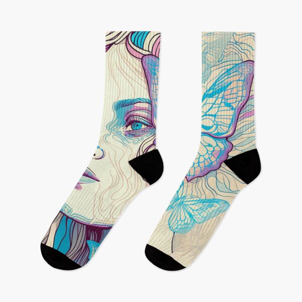 Artikelvorschau, Schmetterlings-Mädchen-Muster | Pastell-Schmetterlings-Mädchen | Hippie-Mädchen | Mädchen mit gefärbtem Haar | Kawaii-Mädchen | hohe Auflösung entworfen und verkauft von Synthetic-Intel.