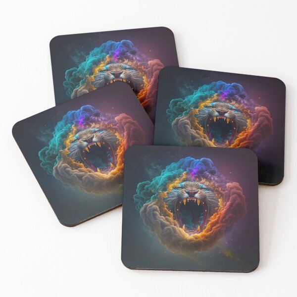Item preview, Jaguar Head with cloud of Rainbow Smoke designed and sold by AdamesArtStudio.