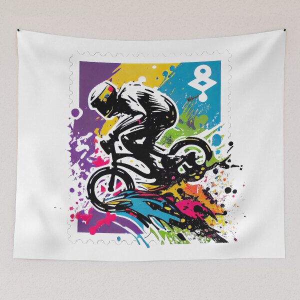 Item preview, Graphic design depicts a dynamic BMX rider riding a BMX bike, executed in a street art style, aimed at street bike enthusiasts. designed and sold by TourDePassion.