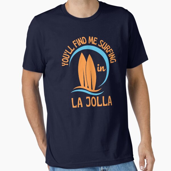 Aperçu de l'œuvre Rétro années 70, vous me trouverez en train de surfer à La Jolla en Californie (texte orange) créée et vendue par SurfingLocales.