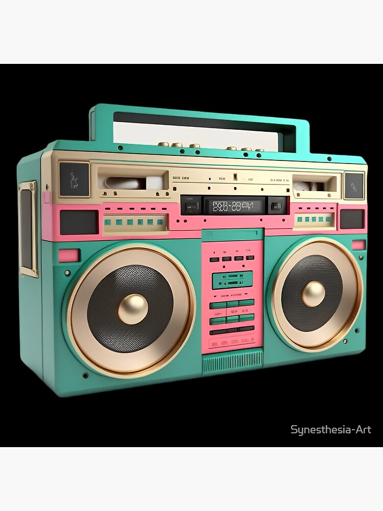Poster for Sale avec l'œuvre « Magnétophone radio old school doodle double  cassette. Icône de boombox vintage. Lecteur de cassettes Boom Box des  années 1980 » de l'artiste Synesthesia-Art