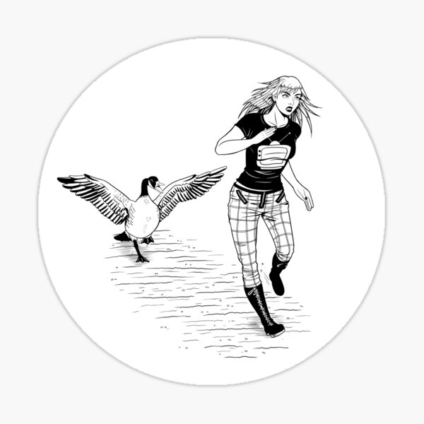 Girl Chased by Goose Sticker