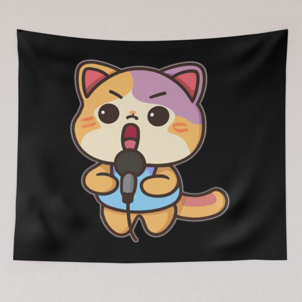 Item preview, Cute Colorful Funny Japanese Anime Kawaii Cat Singing With A Microphone designed and sold by FunnyCatsFam.