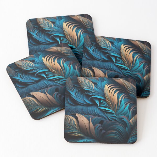 Item preview, Wild colourful pattern digital art based on birds' plumage feathering inspiration blue brown palette designed and sold by VISO-art.