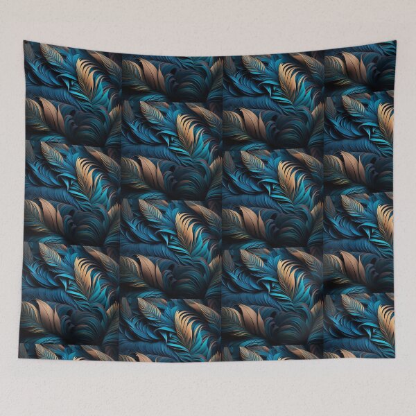 Aperçu de l'œuvre Art numérique de motif coloré sauvage basé sur l'inspiration de plumes de plumage d'oiseaux palette marron bleu créée et vendue par VISO-art.