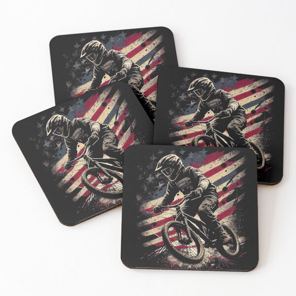 Item preview, A street art-style graphic of a BMX rider jumping against the USA flag, appealing to BMX and urban biking enthusiasts. designed and sold by TourDePassion.