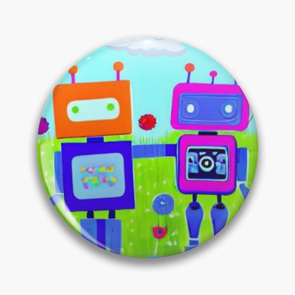 Item preview, Robot Friends Together in a Field of Wild Flowers designed and sold by HanaiPrint.