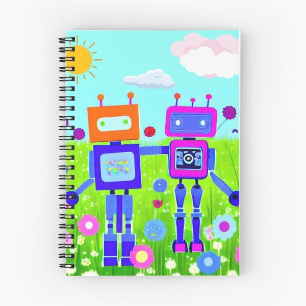 Item preview, Robot Friends Together in a Field of Wild Flowers designed and sold by HanaiPrint.