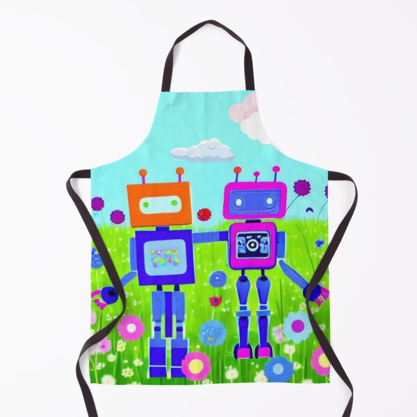 Item preview, Robot Friends Together in a Field of Wild Flowers designed and sold by HanaiPrint.