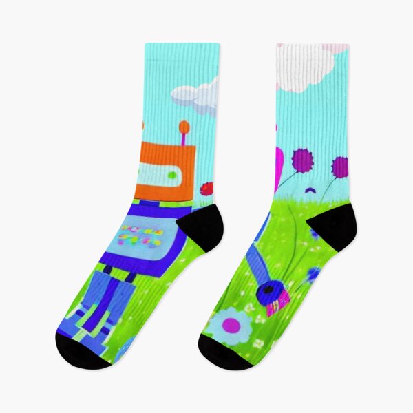 Item preview, Robot Friends Together in a Field of Wild Flowers designed and sold by HanaiPrint.