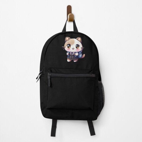 Item preview, Cute Colorful Funny Japanese Anime Kawaii Cat Student in a School Uniform and Carrying a Backpack designed and sold by FunnyCatsFam.