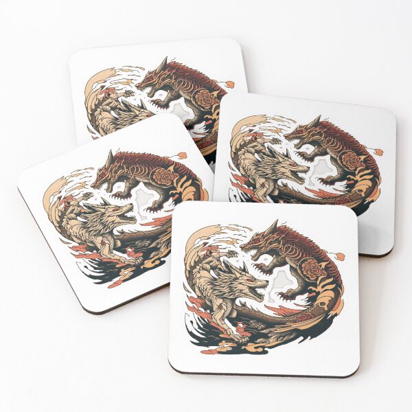 Item preview, Epic Battle of Japan Style Wolf vs Dragon Tiger Line Art Sticker designed and sold by AzottoShop.