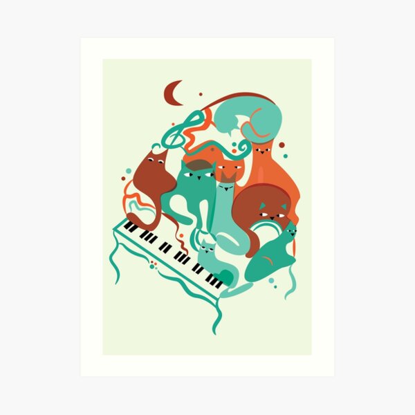 Jazz Cats Blue and Brown Art Print