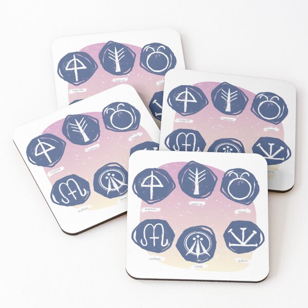 Item preview, Celtic Symbols in Blue and White with peach gradient background. designed and sold by lcsmithdesigns.