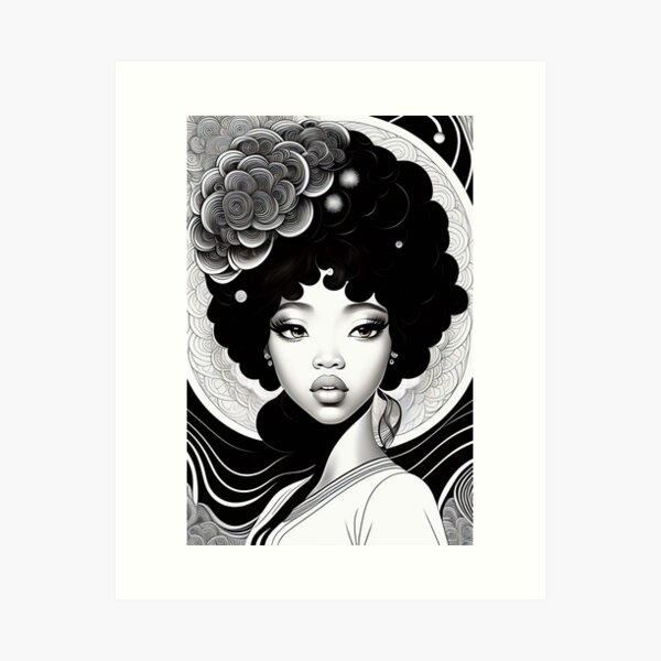 Item preview, Black and white Afro Anime Girl Art, Wall Art, Black History Celebration  designed and sold by Design Den.