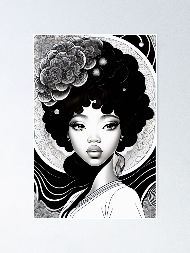 black and white afro art