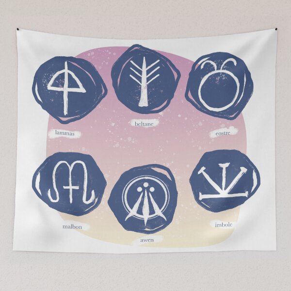 Item preview, Celtic Symbols in Blue and White with peach gradient background. designed and sold by lcsmithdesigns.