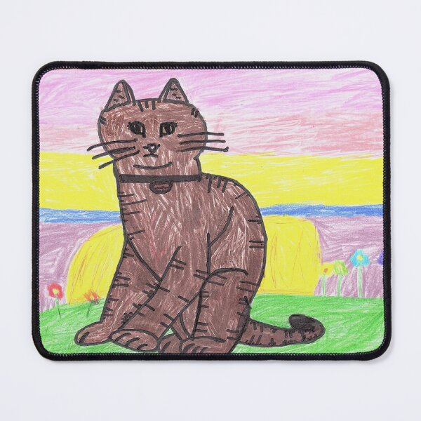 Item preview, Cute Tabby Kitty Cat with Rainbow Sunset and Flowers Colored Pencil Artwork designed and sold by JustincredibleT.