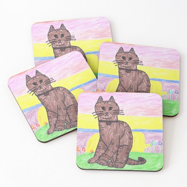 Item preview, Cute Tabby Kitty Cat with Rainbow Sunset and Flowers Colored Pencil Artwork designed and sold by JustincredibleT.