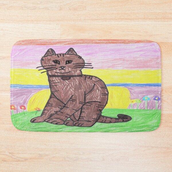 Item preview, Cute Tabby Kitty Cat with Rainbow Sunset and Flowers Colored Pencil Artwork designed and sold by JustincredibleT.