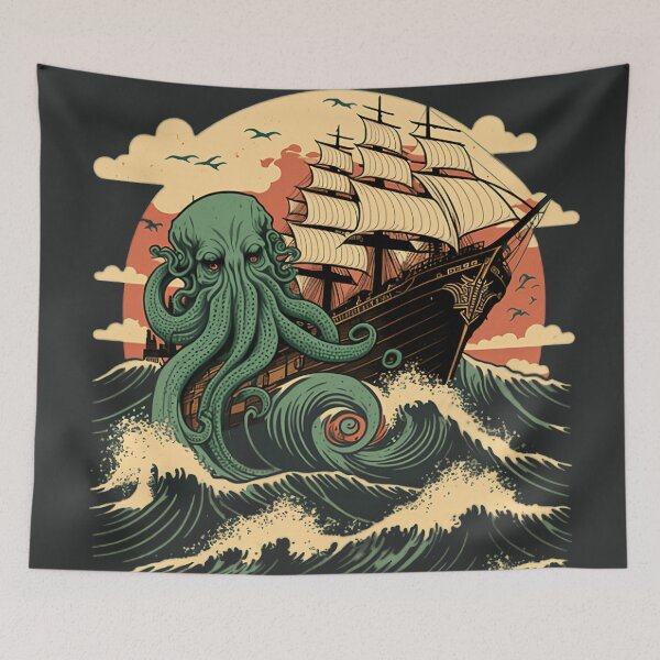Item preview, Chutulu attacking a boat designed and sold by TheArtfulNook.