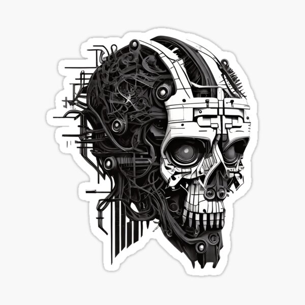 Artikel-Vorschau von Cyberpunk-Schädel in Schwarz und Weiß, designt und verkauft von Comet-Pencil.