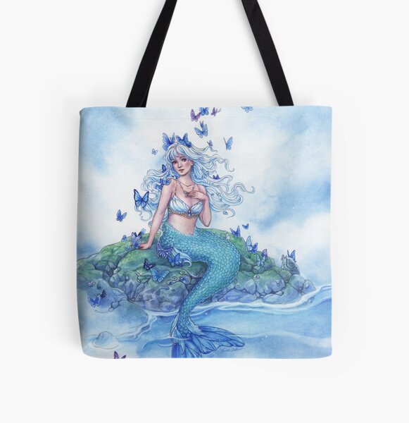 Blue Morpho Butterfly Mermaid All Over Print Tote Bag