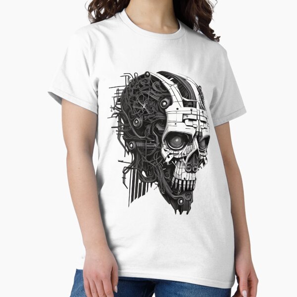 Item preview, Cyberpunk skull in black and white designed and sold by Comet-Pencil.