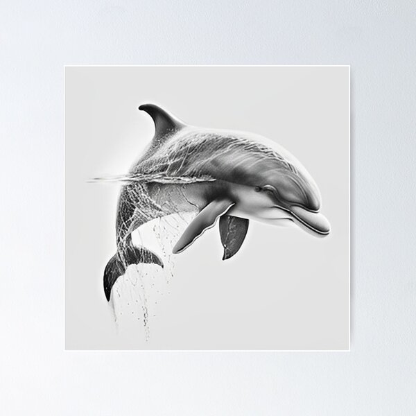 Black and white Dolphin pencil drawing Poster for Sale by Pencil-Art