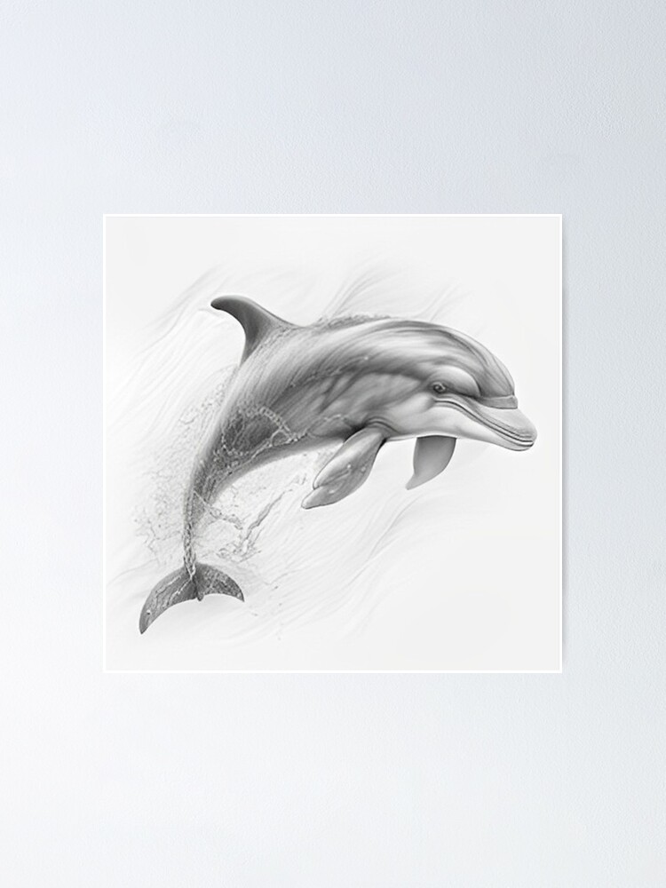 Black and white Dolphin pencil drawing