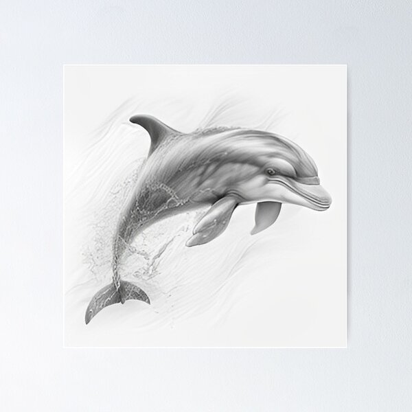 Black and white Dolphin pencil drawing Poster for Sale by Pencil-Art