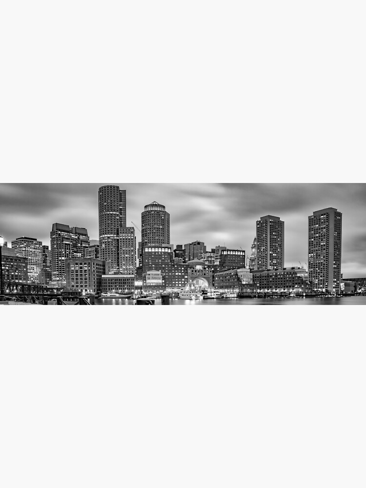 Selling Boston Skyline, Harborwalk Panorama, Monochrome Decor, Black and White Panoramic, Massachusetts Print, Boston Harbor, New England